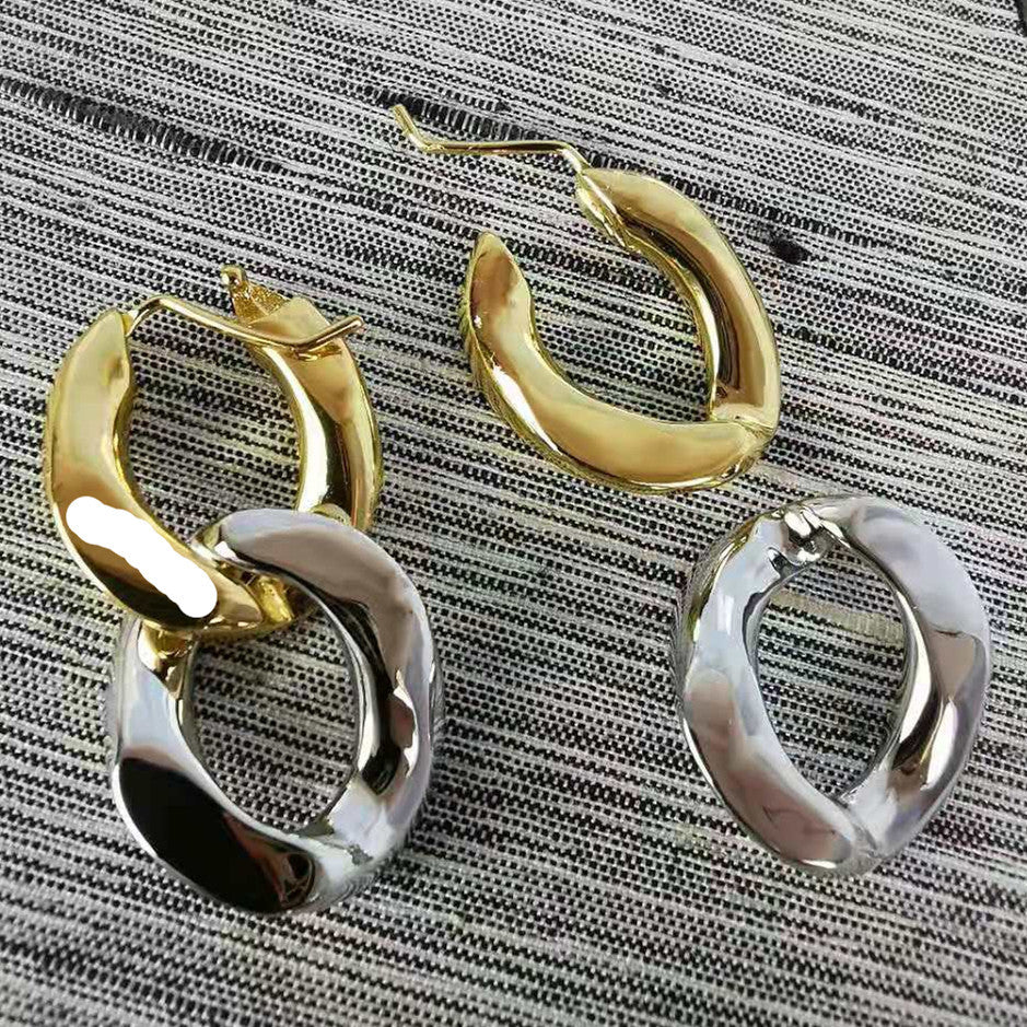 BV家新款耳环女几何链条两色耳饰品高级感个性可拆卸二戴拼色耳钉