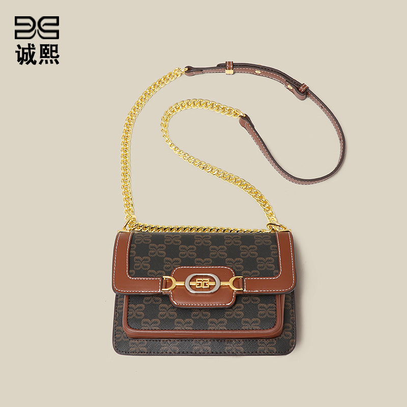 时尚经典老花小方包大容量质感印花单肩包通勤百搭复古链条斜挎包