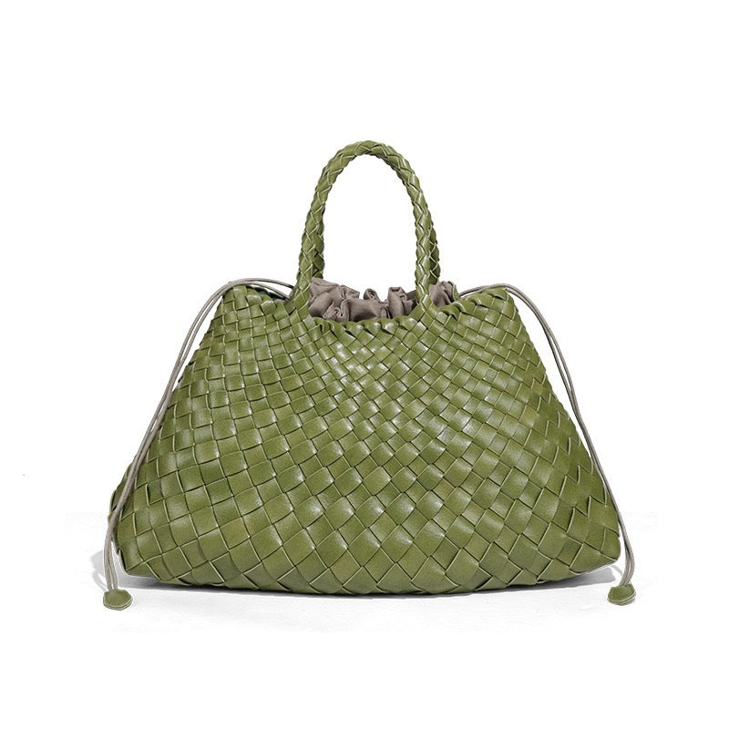 高级感纯色大容量子母手提包纯手工编织女包复古潮流菜篮子托特包