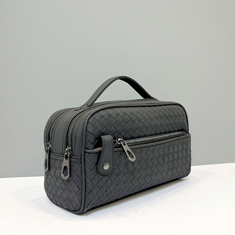X&BV手包男真皮手挽包男士编织大容量收纳洗漱包双拉链手拿包新款