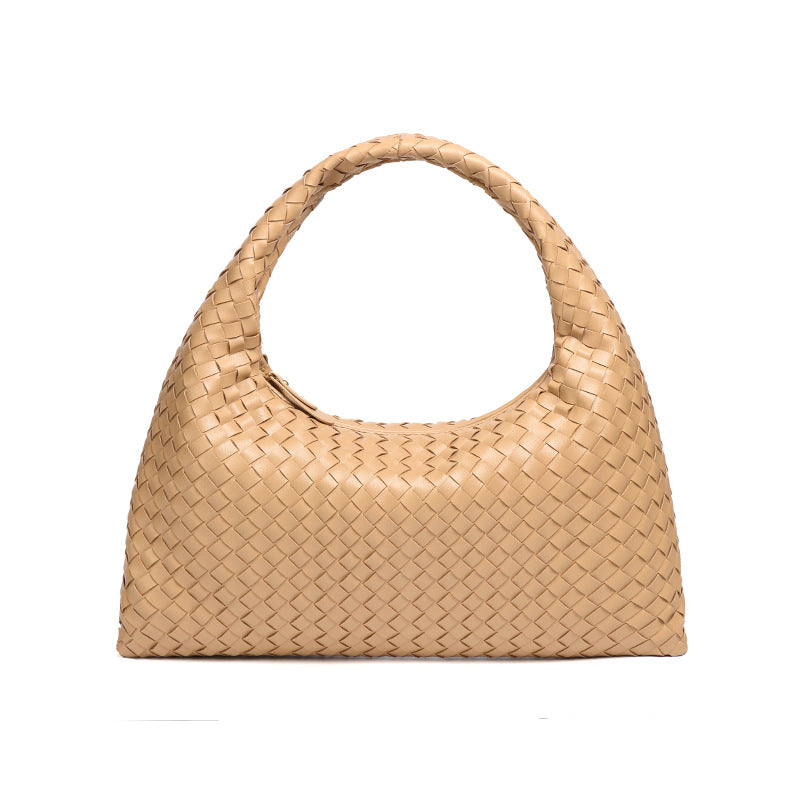 通勤百搭大容量复古手提女包质感休闲单肩腋下包时尚手工编织包包