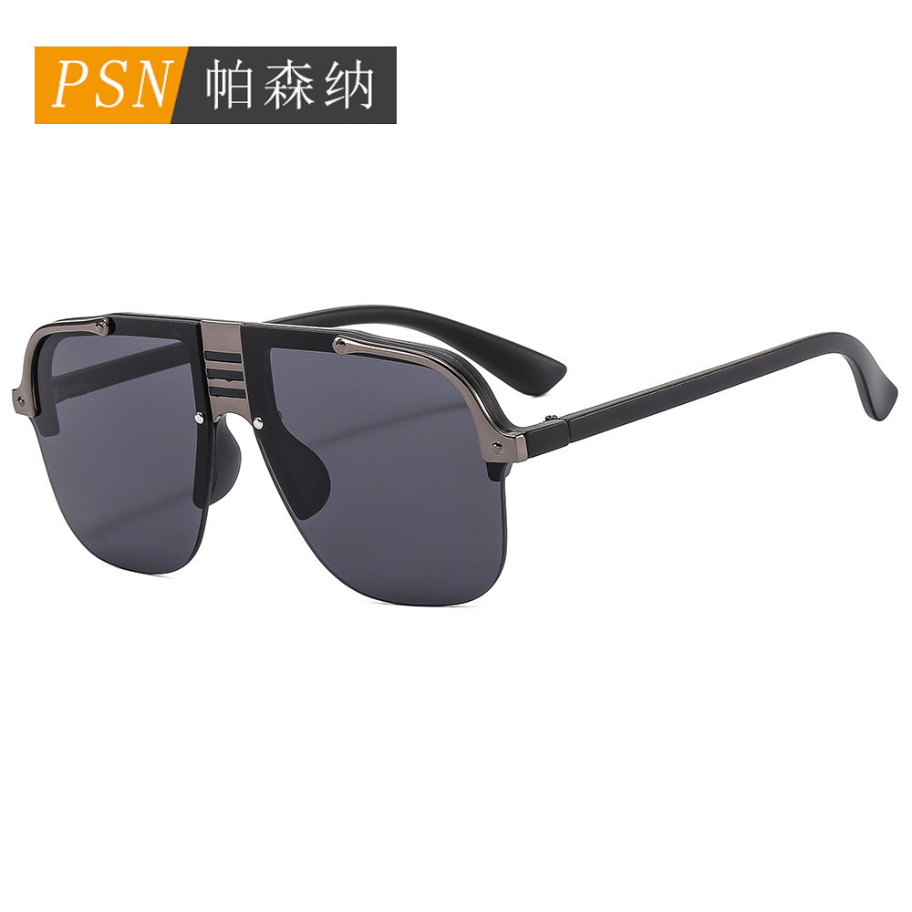 欧美新款跨境太阳镜 时尚半框海洋片大框墨镜PC防紫外线眼镜logo