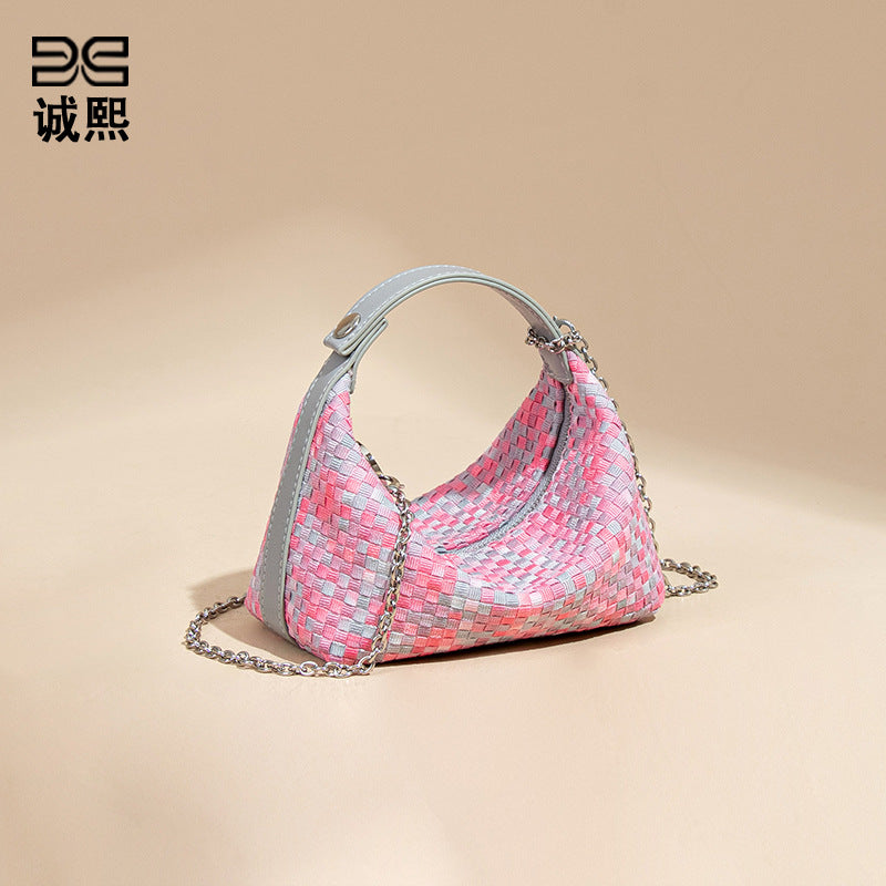 时尚彩色小包包女2025新款手工编织饭盒包迷你可爱手拎单肩斜跨包