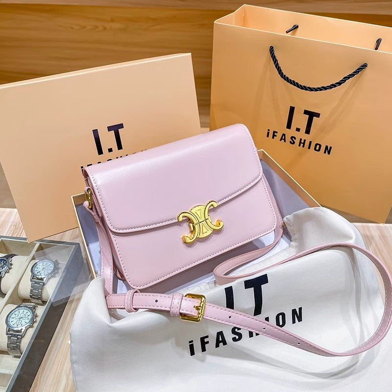 ins通勤百搭真皮包包女士高级感洋气box斜挎凯旋门豆腐包一件代发