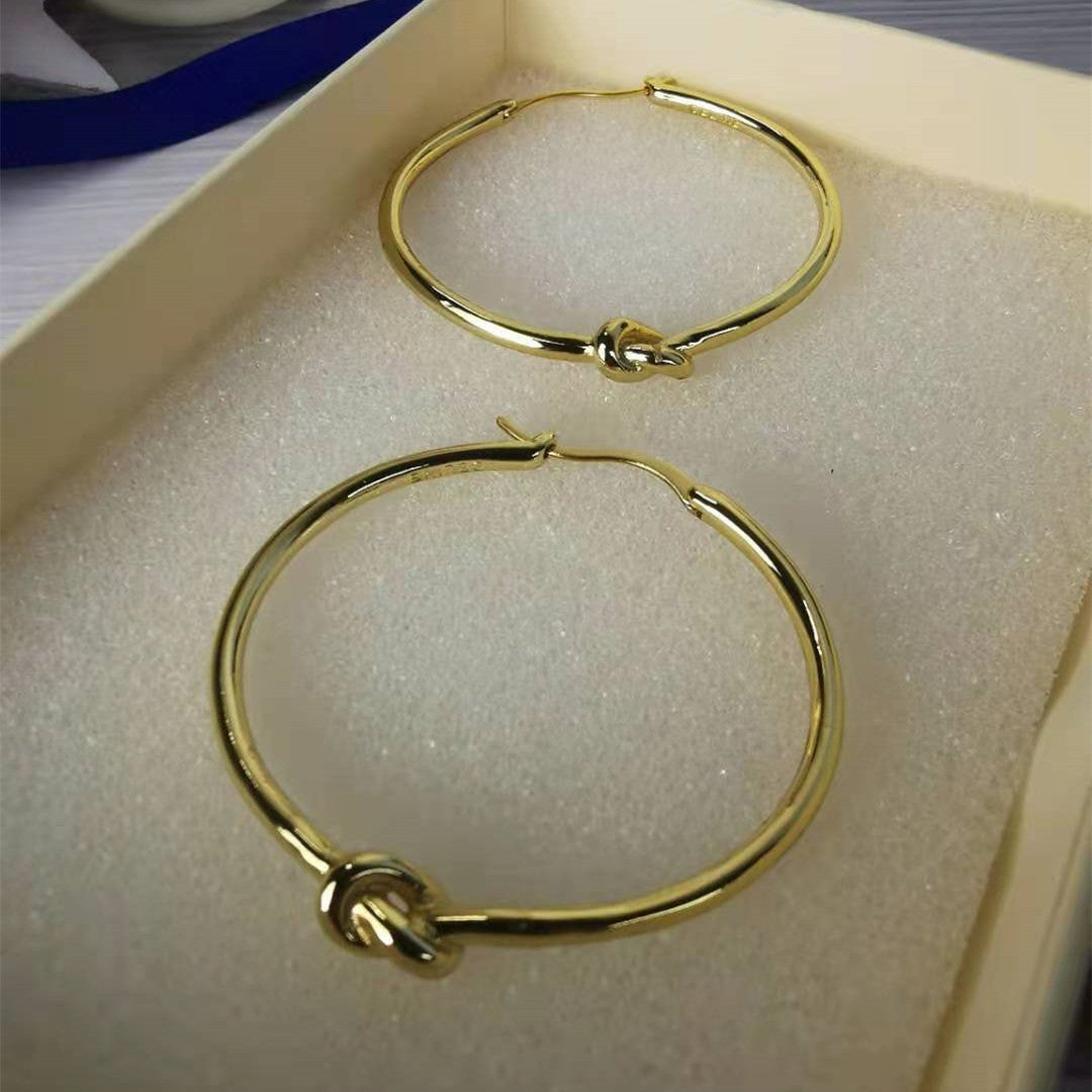 赛家新款耳圈手镯手环女光身镀金简约高级感气质耳饰打结圆圈耳环