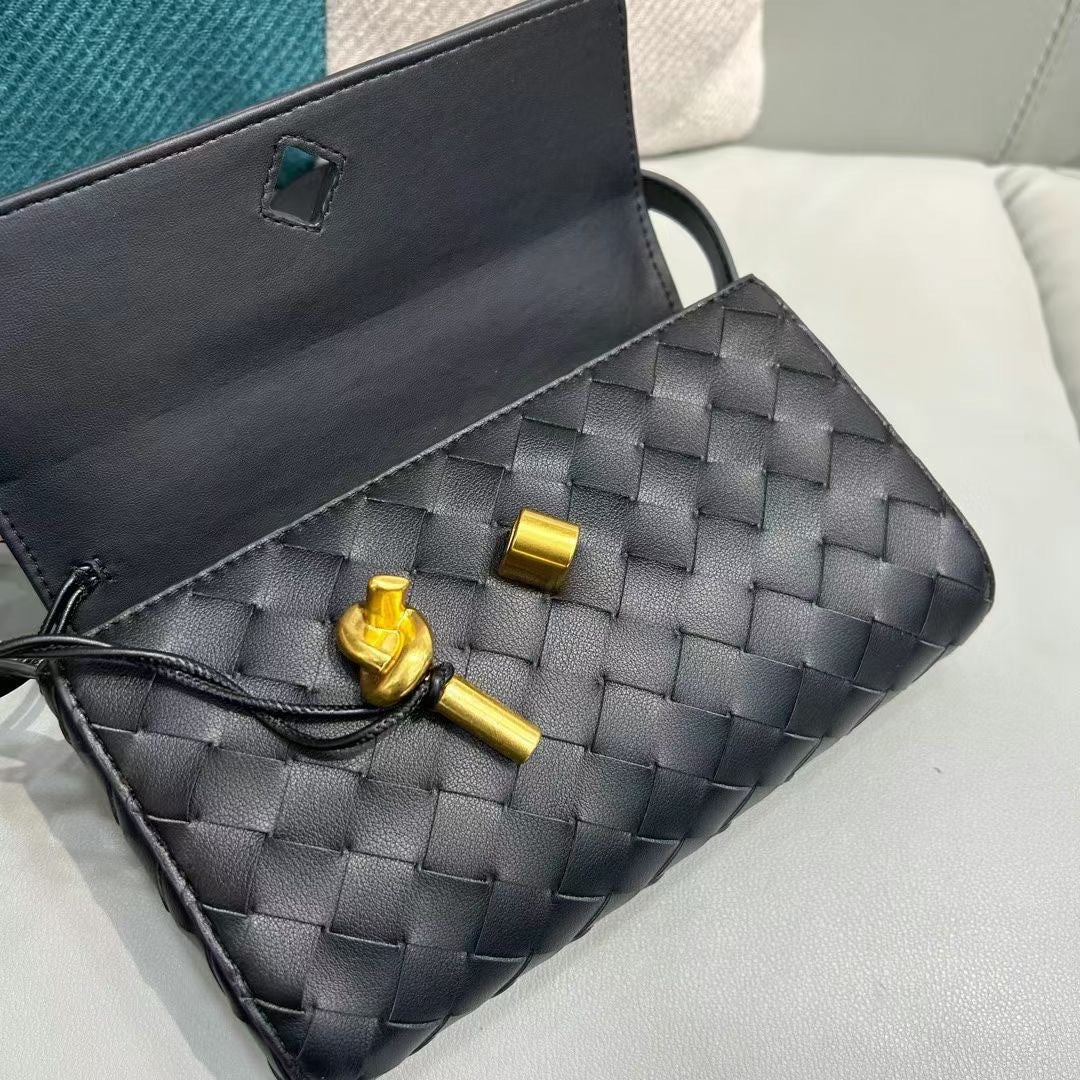 欧美时尚真皮小方包2023新款高档牛皮编织包简约单肩斜挎女士包包