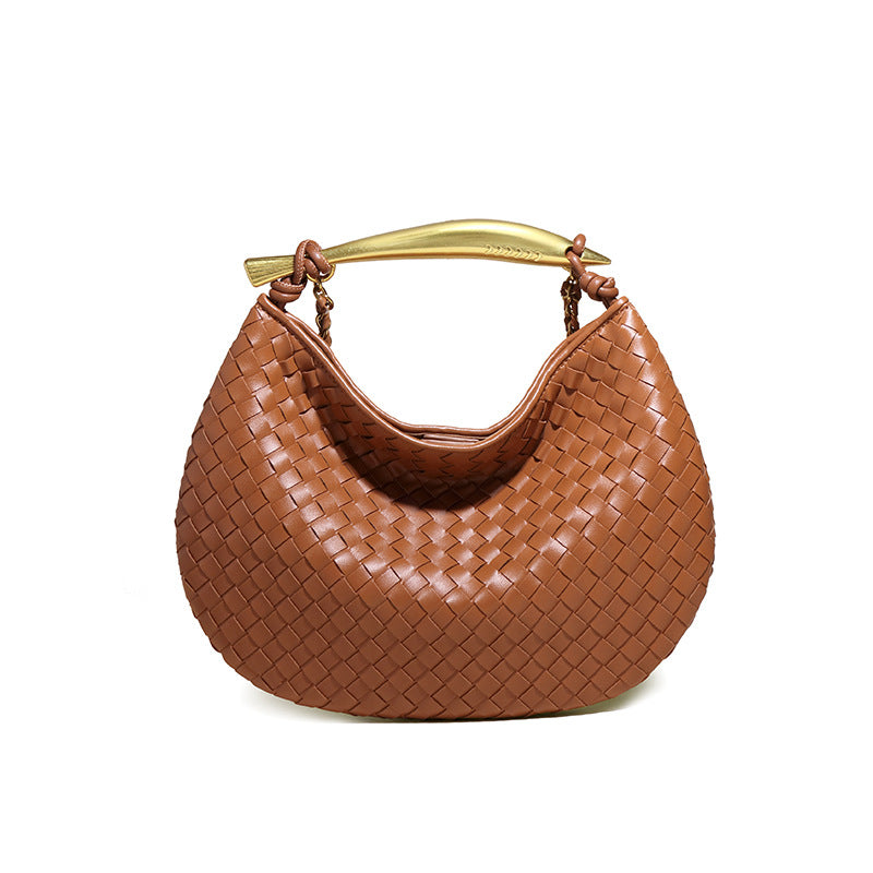 广州工厂直销包包沙丁鱼手工编织复古时尚质感单肩斜挎月牙饺子包