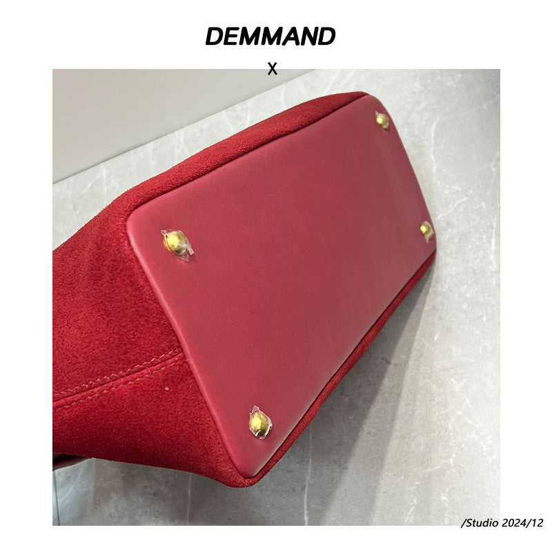 秋冬头层牛皮磨砂鹿皮托特包真皮大容量通勤单肩手提包女高级腋下