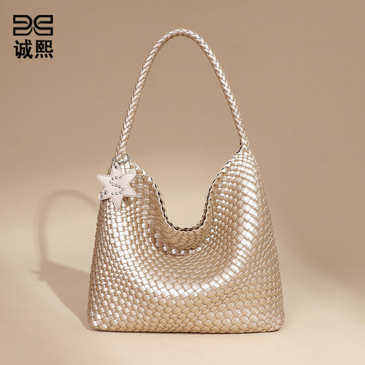 韩版大容量子母托特包手工编织包包通勤腋下单肩包简约时尚手提包