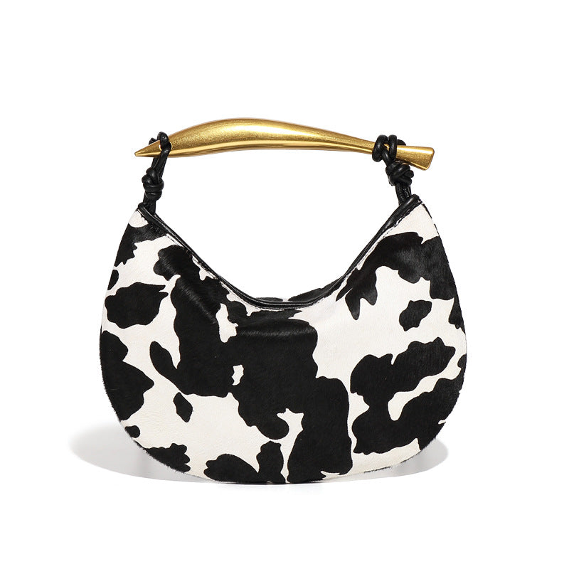 秋冬新款真皮马毛高级感沙丁鱼包小众时尚单肩斜跨包复古手提女包