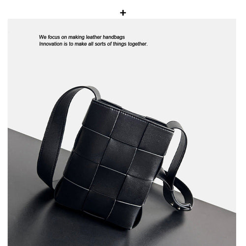 2024新款女士编织小方包时尚百搭单肩斜挎包潮牌高档轻奢格子包女