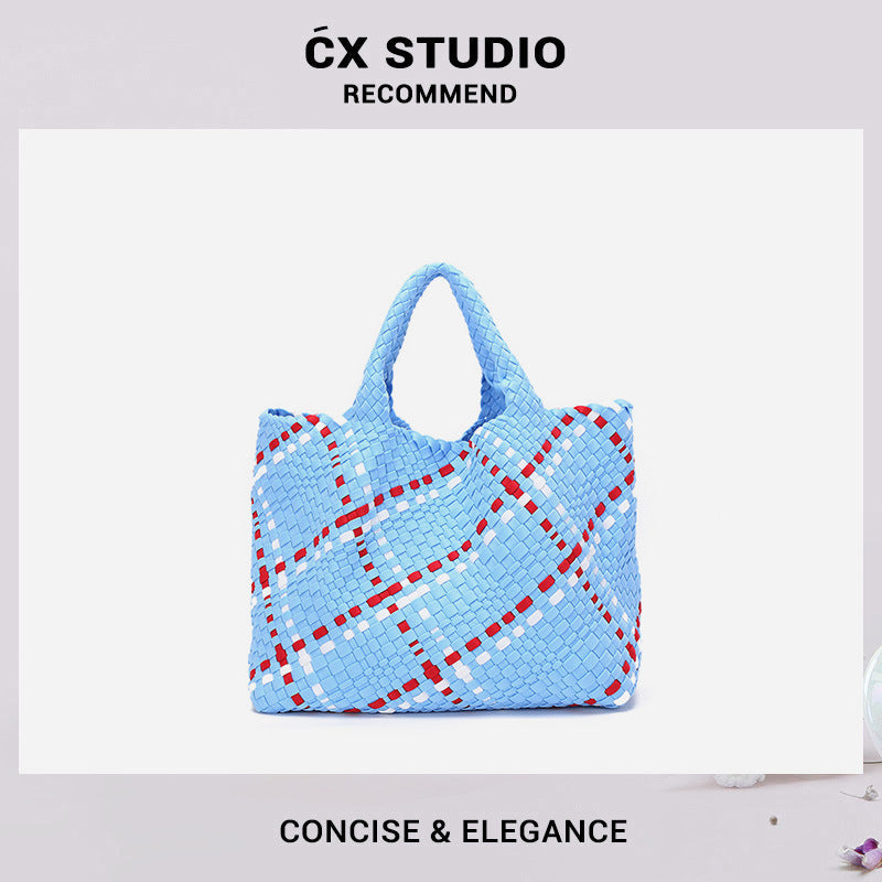 现货批发新款包包女2025韩版时尚手提包编织撞色单肩包 一件代发