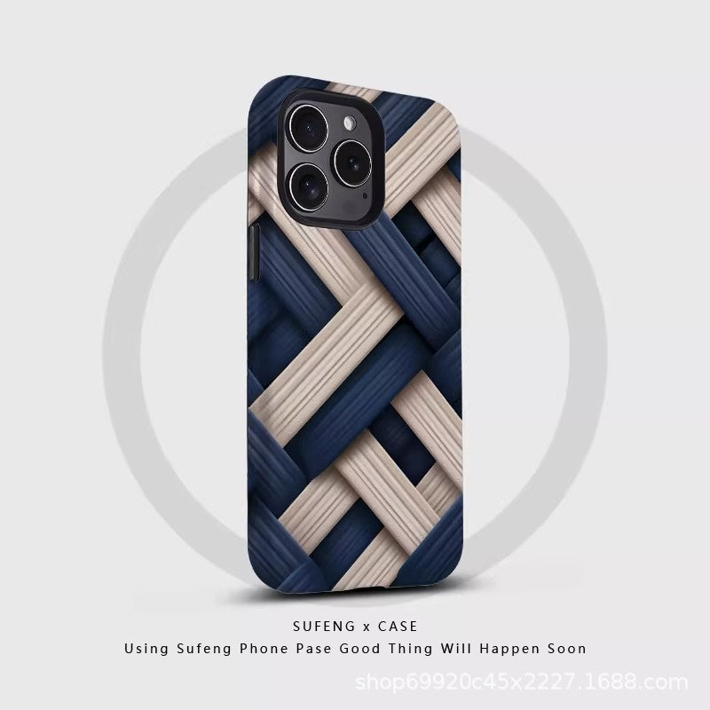 跨境蓝白编织条纹适用苹果17Promax手机壳iPhone16磁吸15菲林壳14