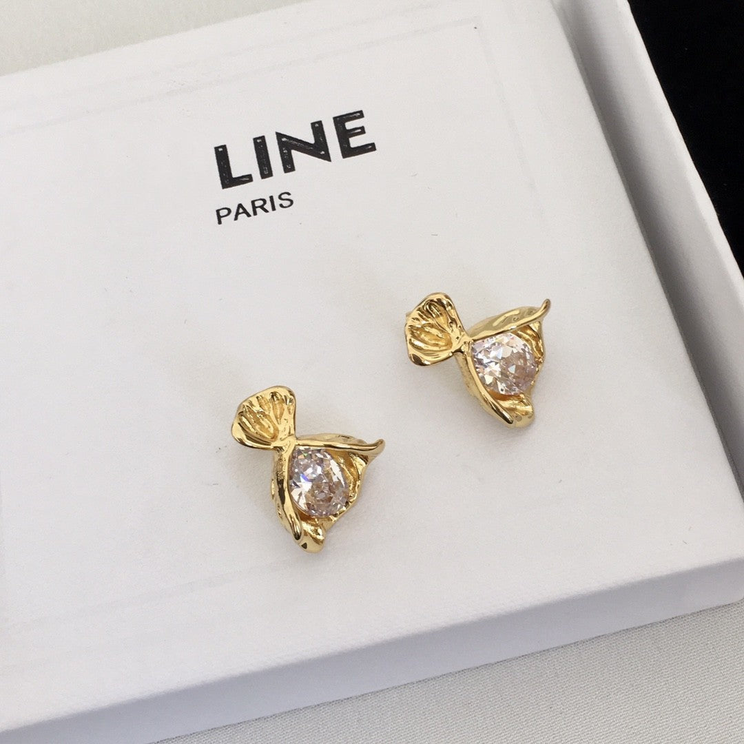 赛林家22新款手捧花耳钉女高级感气质锆石几何型蝴蝶结花束耳环