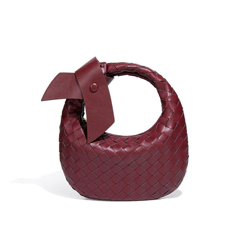 2025跨境新款手工编织牛角包时尚百搭手提女包质感休闲复古饺子包