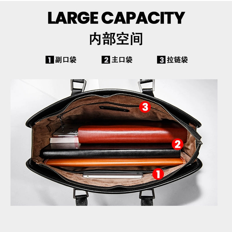 X&BV男士手提包商务真皮大容量青年横款编织男包公文包单肩斜挎包