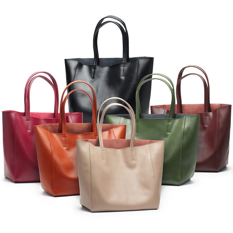 韩版大容量通勤包妈咪购物包牛皮简约真皮托特包单肩斜跨笔记本包