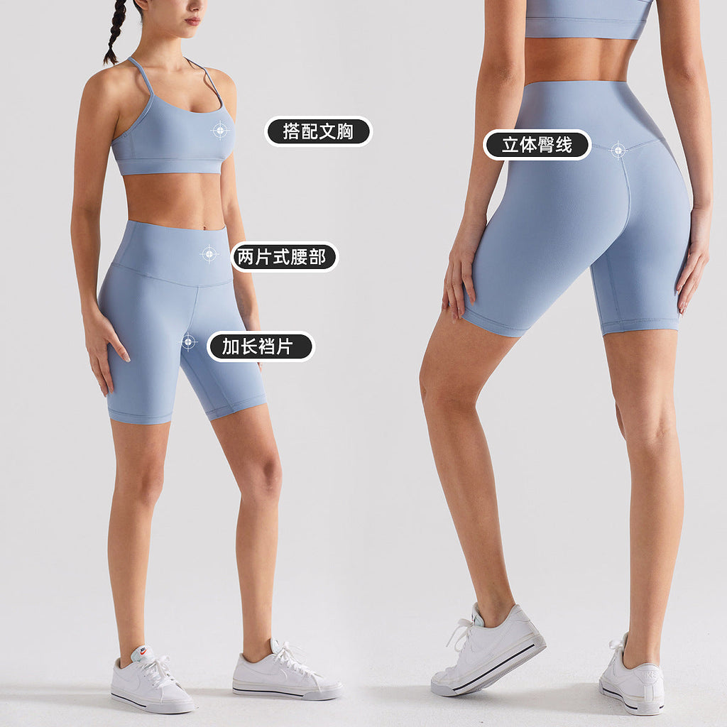 磨毛裸感lulu瑜伽短裤女高腰户外骑行健身裤短裤五分运动紧身裤