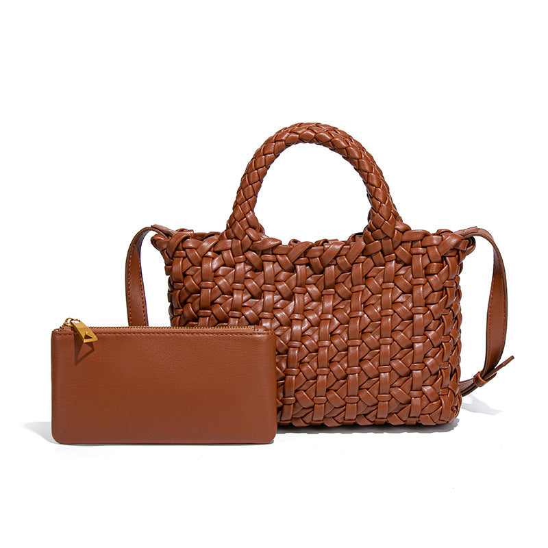 韩版时尚小众织手拎菜篮子母包简约百搭mini纯色斜挎包休闲单肩包