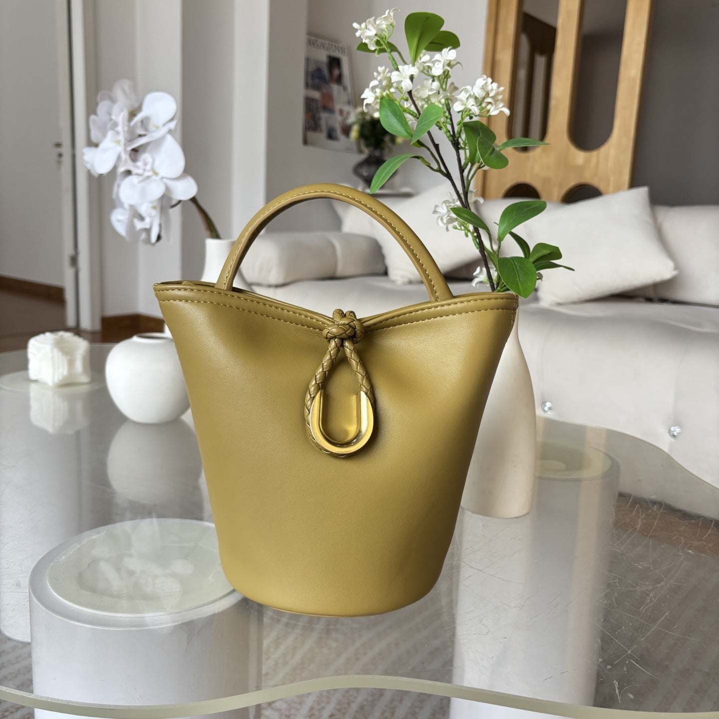 2025新款跨境编织绳结水桶包真皮手拎菜篮子包单肩斜挎小包包女