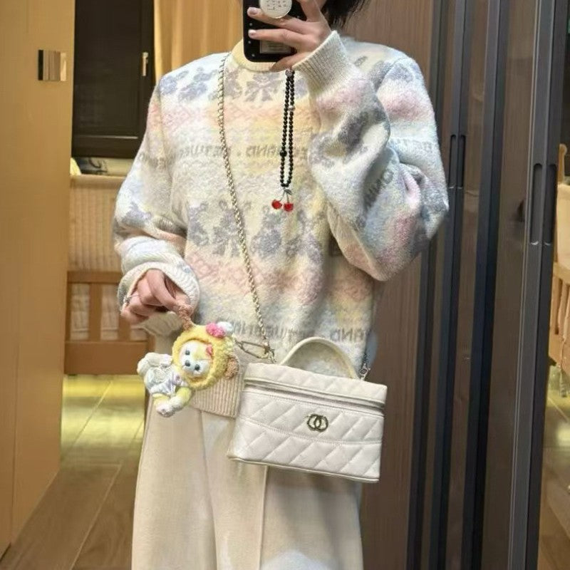 小香风25C春夏化妆盒子包牛皮菱格链条LP形手拿斜跨包新款潮流