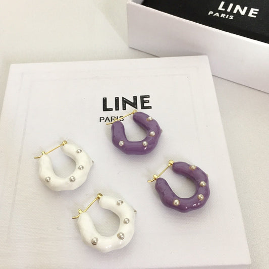CELI家21新款U形几何紫色珐琅耳环女高级感气质港风拼色耳扣