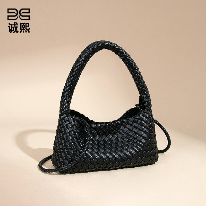 时尚小众2025新款手提包高级感大容量手工编织女包休闲单肩斜跨包