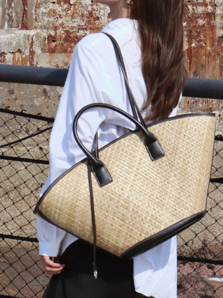 2024夏新款泰国手工草编包拉菲草度假手提包包单肩托特包女大容量