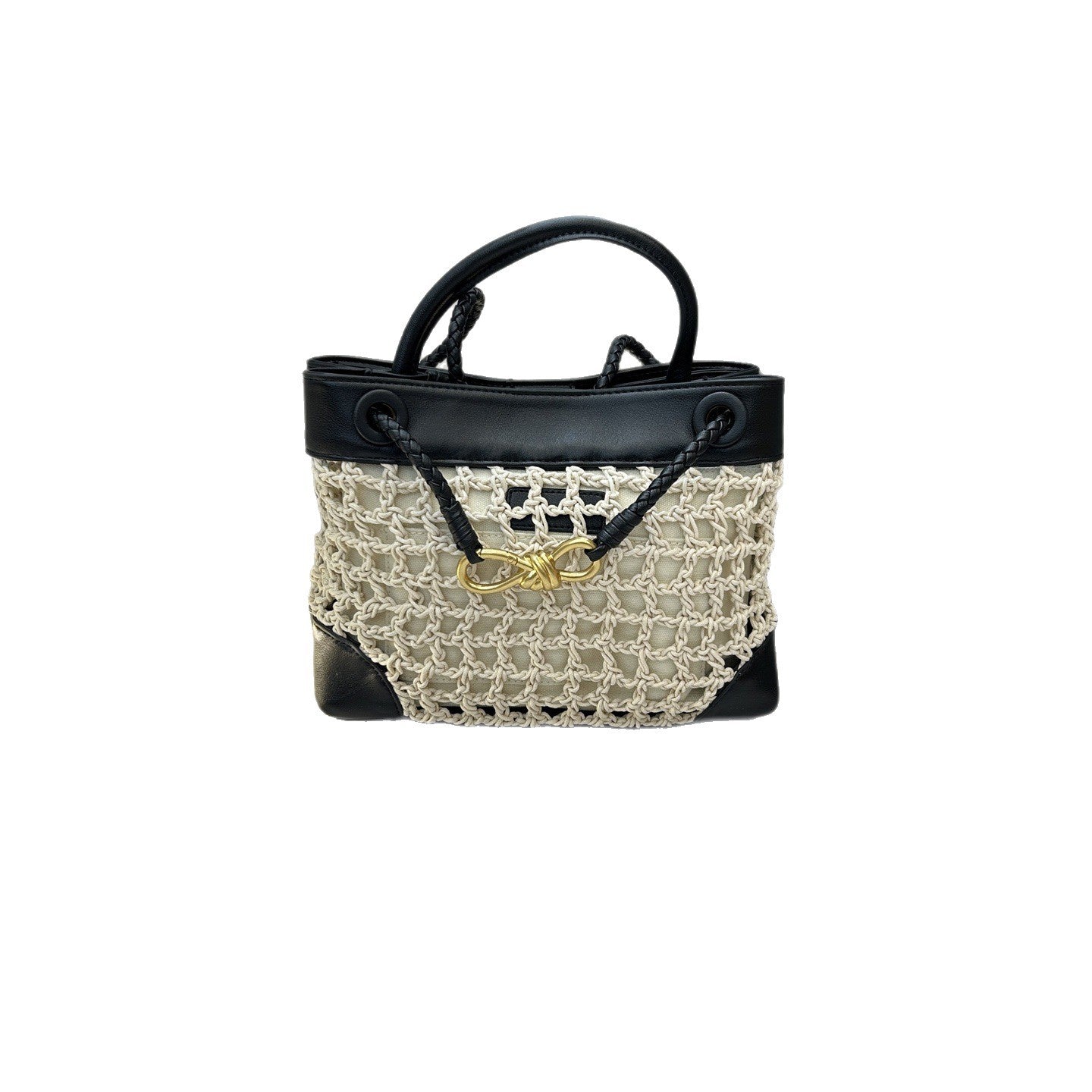 速卖通2025爆款拉菲草金属蝴蝶结托特包简约撞色手拎斜挎托特包包