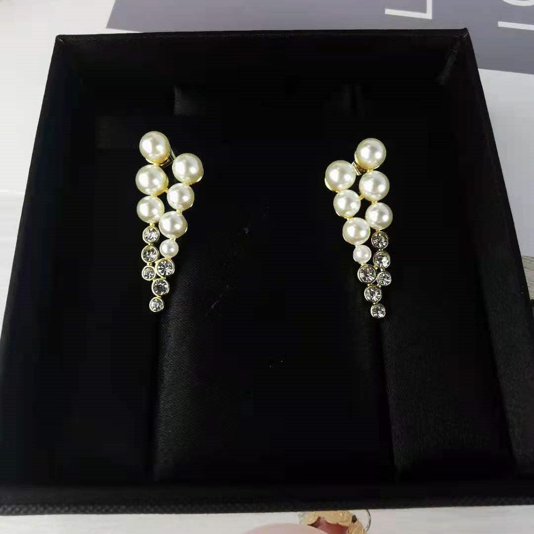 赛家新款celi优雅气质法式葡萄钻珍珠耳钉耳环镀金镶钻时髦耳饰