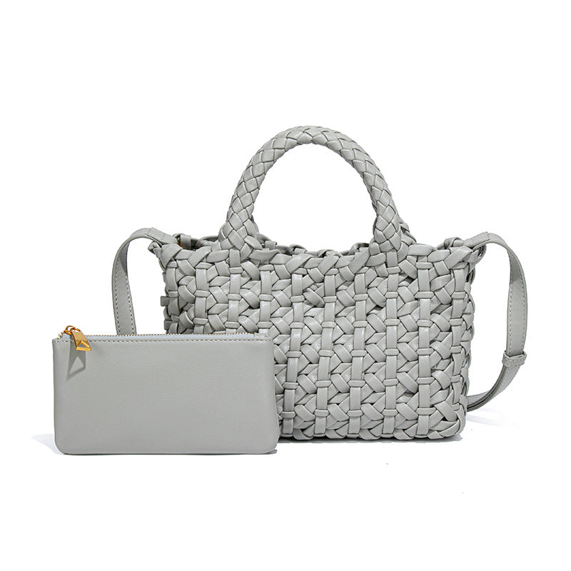 韩版时尚小众织手拎菜篮子母包简约百搭mini纯色斜挎包休闲单肩包