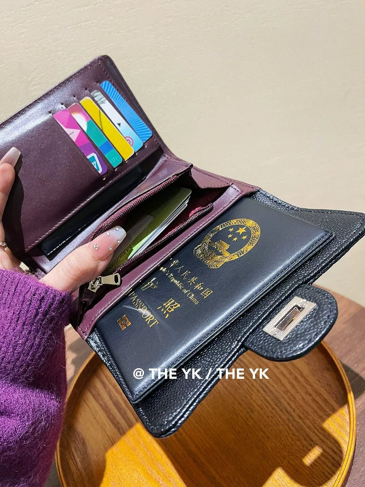 真皮小香风中长款钱包女士精致鱼子酱钱包护照包硬币包驾驶证件包