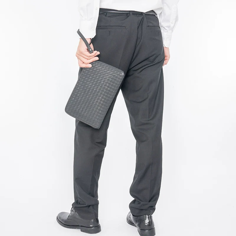 X&BV新款编织手包男真皮大容量商务休闲编织手拿包潮牌夹包手抓包