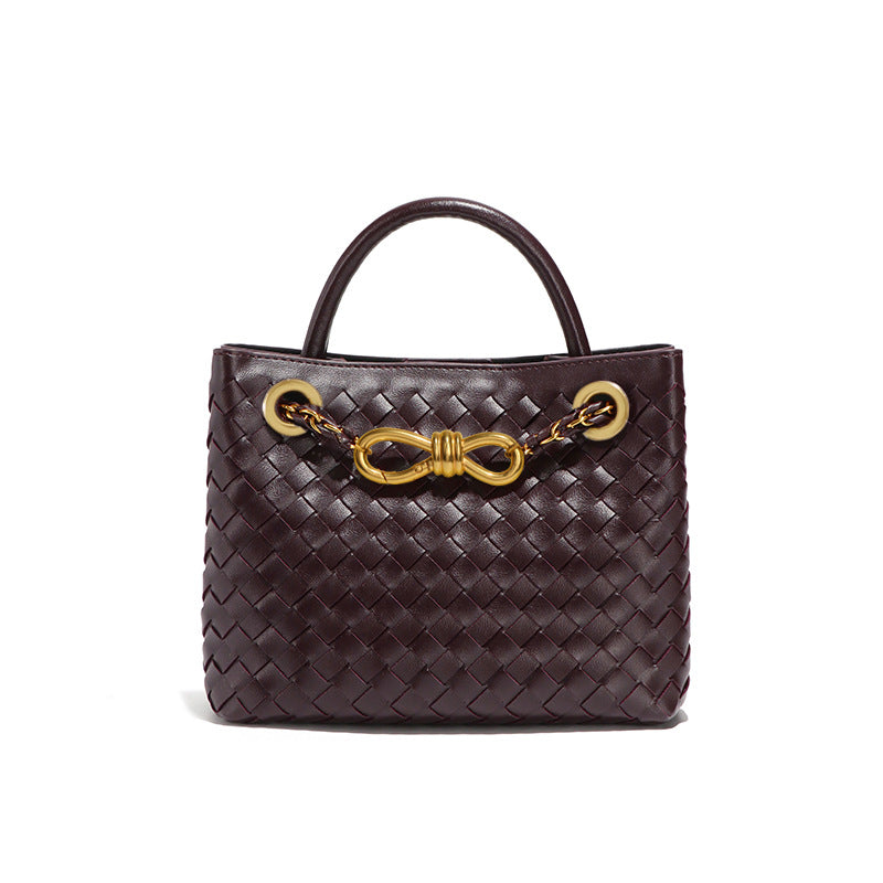 纯色百搭新款手工编织女包时尚通勤手提包链接单肩斜挎托特小方包