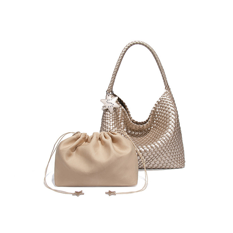 欧美新款手工编织女包大容量通勤手提单肩腋下包慵懒风休闲托特包