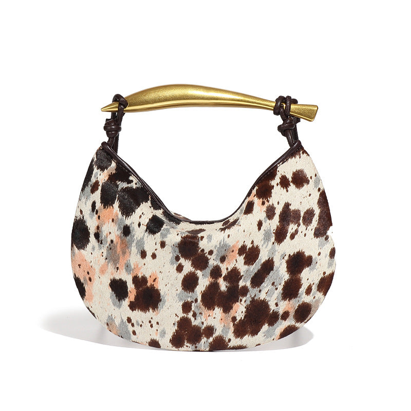 秋冬新款真皮马毛高级感沙丁鱼包小众时尚单肩斜跨包复古手提女包