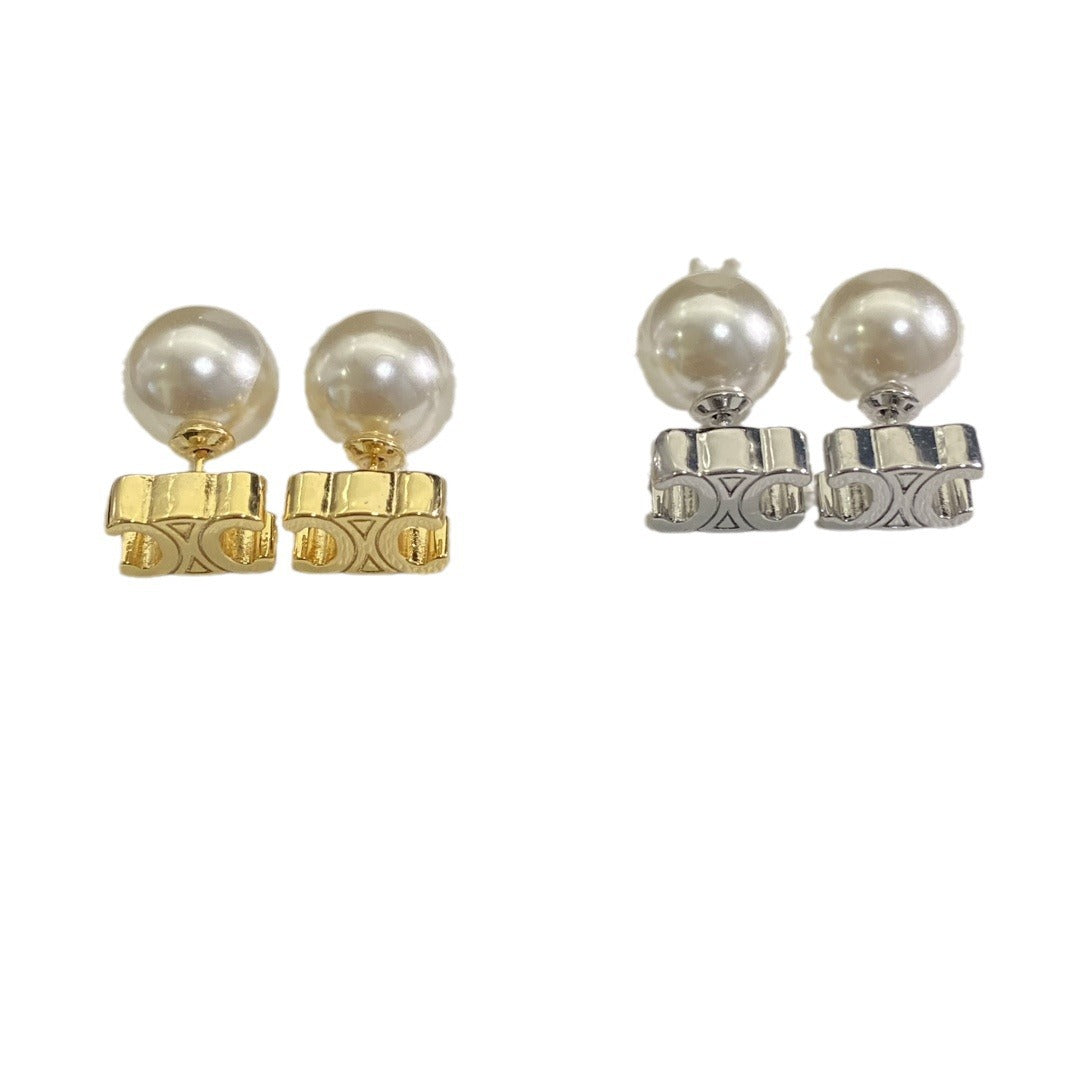 24新款凯旋门珍珠耳钉女高级感气质黄铜镀金爱心树脂耳环