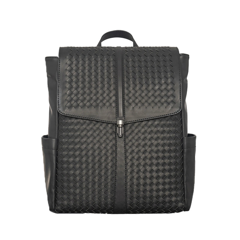 X&BV男士双肩包真皮大容量商务休闲电脑编织背包时尚潮流翻盖书包