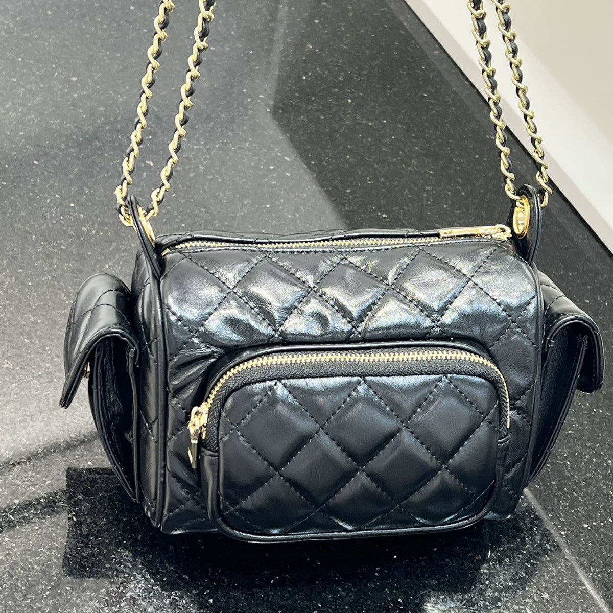 24k小香风菱格链条多口袋相机包羊皮单肩斜挎女包保龄球包炸药包