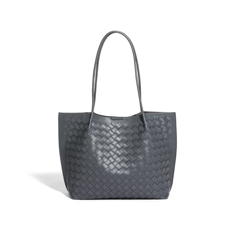 跨境大容量手提托特包秋冬新款子母手工编织包复古潮流单肩腋下包