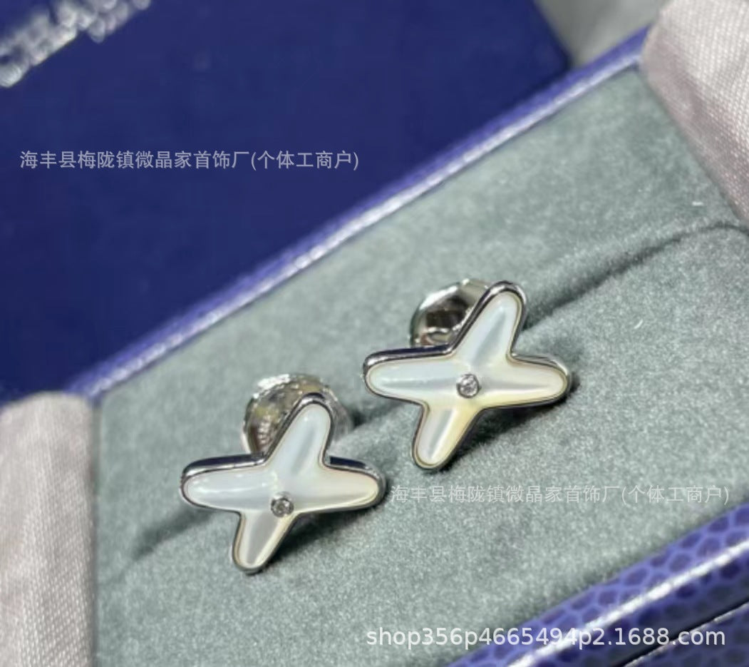 v金高版本尚美交叉项链不掉色女天然白贝母吊坠镀18k玫瑰金锁骨链