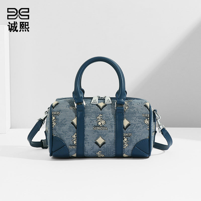 跨境高级感棉麻兔兔手提包通勤百搭大容量枕头包休闲单肩斜挎女包