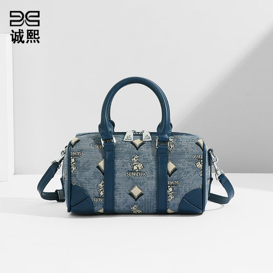 跨境高级感棉麻兔兔手提包通勤百搭大容量枕头包休闲单肩斜挎女包