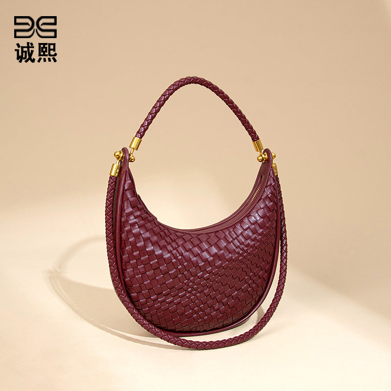 新款手工编织女包个性百搭月牙包手提高级感新月饺子包单肩腋下包