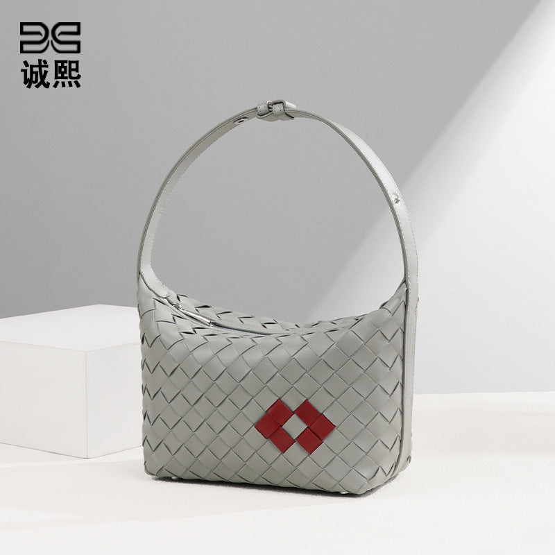 个性潮流简约手拎饭盒包新款红唇夏季单肩包手工编织包包腋下女包
