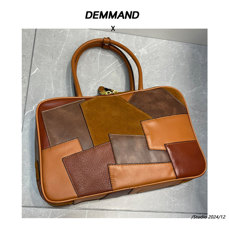 大容量保龄球包包女高级感小众中古腋下包复古真皮手提单肩包大包