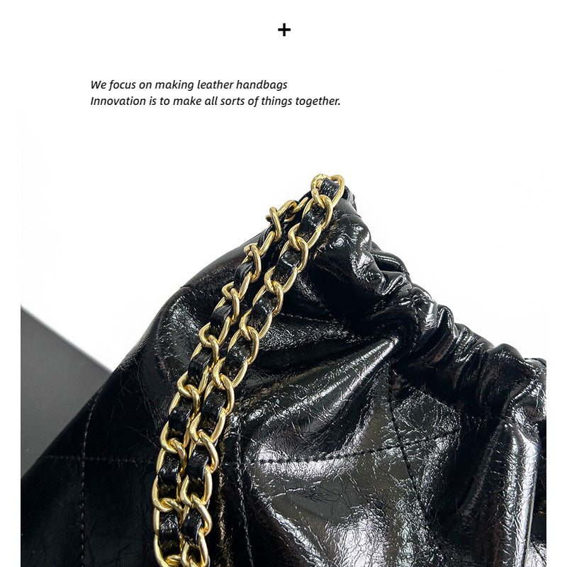 小众设计真皮水桶包女大容量托特包小香风链条单肩包高级感腋下包