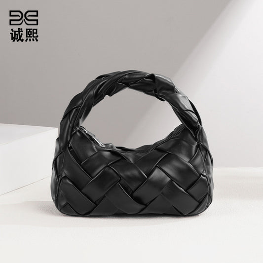 工厂定制贴标LOGO手工编织包包软皮质感手拎女包高级感百搭饭盒包