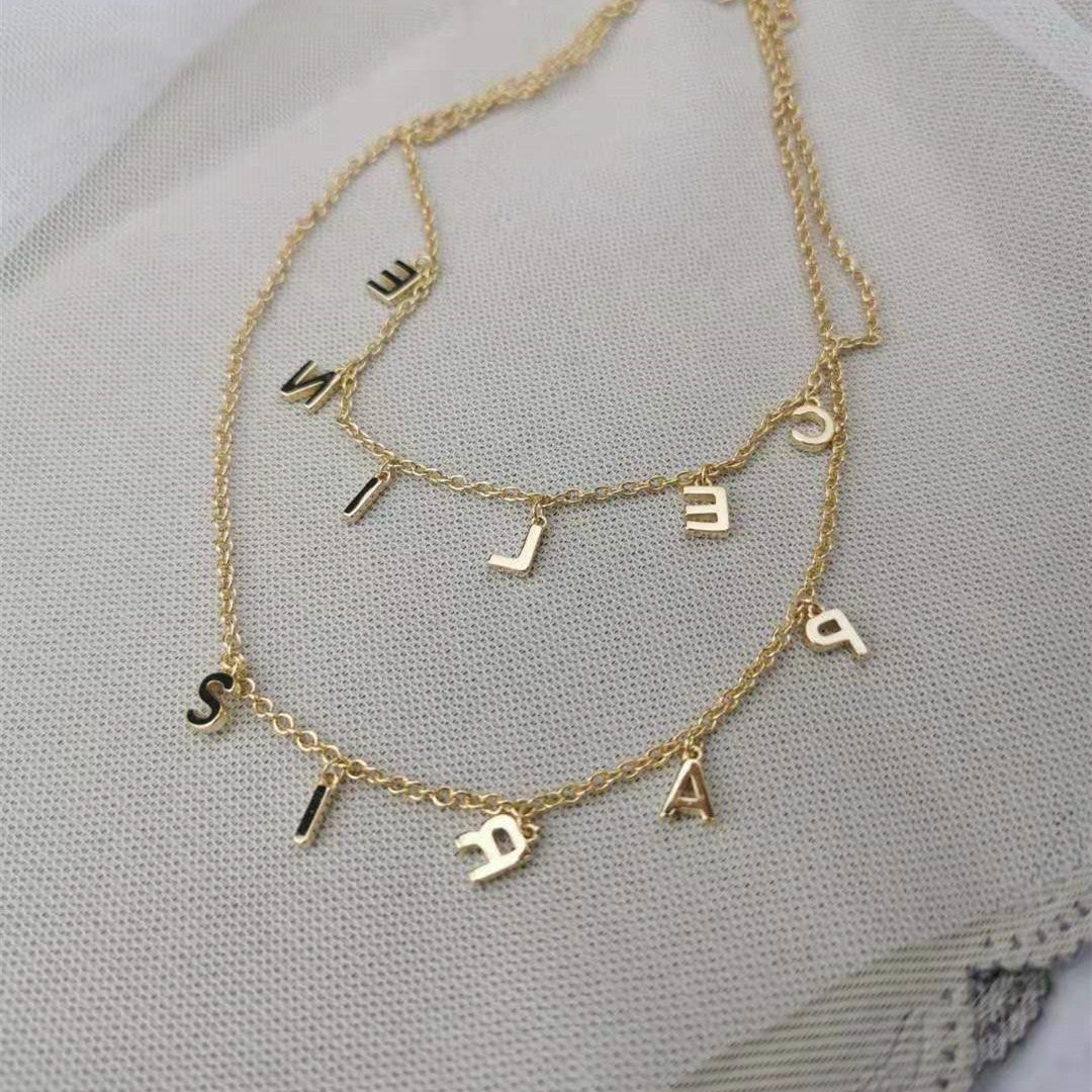 赛家新款celi字母双层项链女高级感时尚气质ins风字母流苏锁骨链