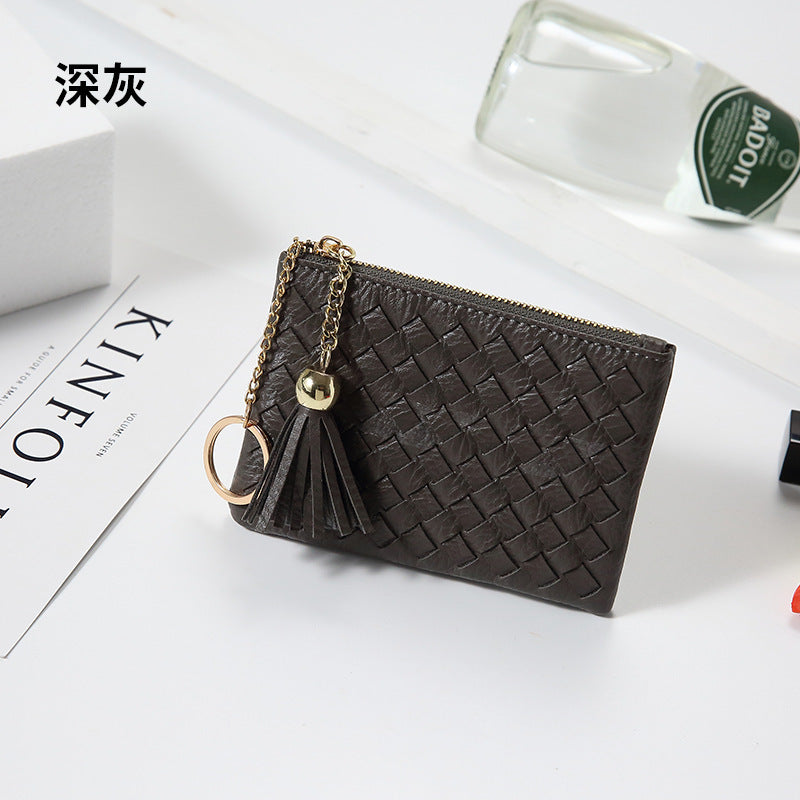 批发定制编织银币零钱包小巧轻便百搭卡包钥匙扣流苏拉链短款钱包